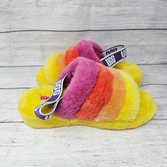 NEW! UGG PRIDE RAINBOW FLUFF YEAH SLIDE SLIPPER WOMEN'S SIZE 8 - Picture 9 of 11